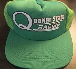 Vintage 90s Quaker State Racing Foam Mesh Back Nascar Snapback Trucker Green